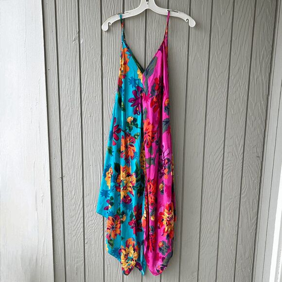 Anthropologie Handkerchief Hem Colorblock Floral Slip Dress Flex Size - Picture 12 of 12